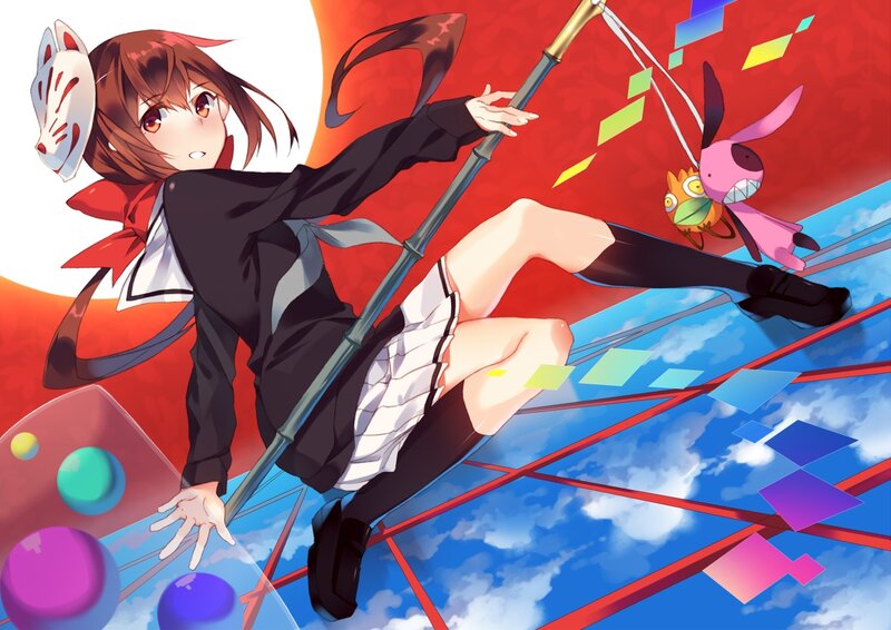 Anime Girl with Staff — Red, Dynamic, Mask