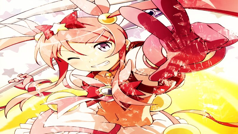 Anime Girl with Staff — Red, Energetic