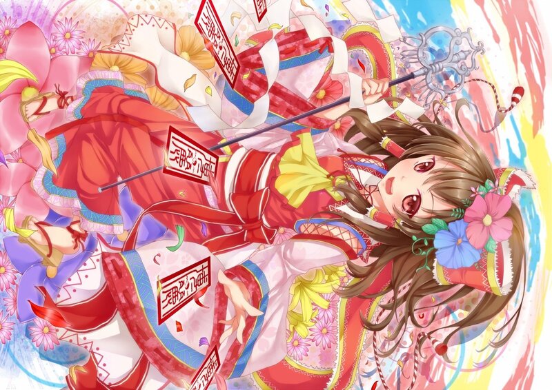 Anime Girl with Staff — Red, Festive