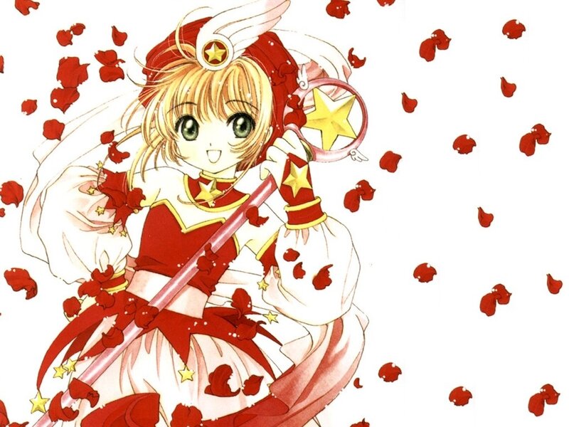 Anime Girl with Staff — Red, Joyful