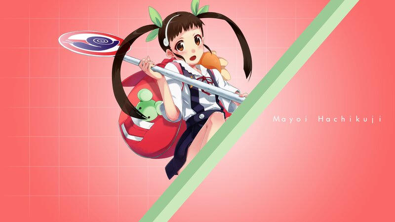 Anime Girl with Staff — Red, Playful, Backpack