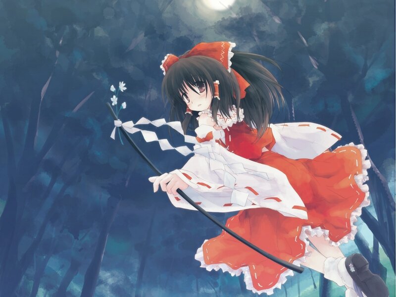 Anime Girl with Staff — Red, Serene, Night