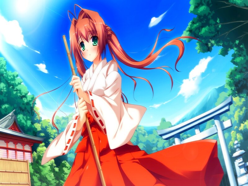 Anime Girl with Staff — Red, Serene