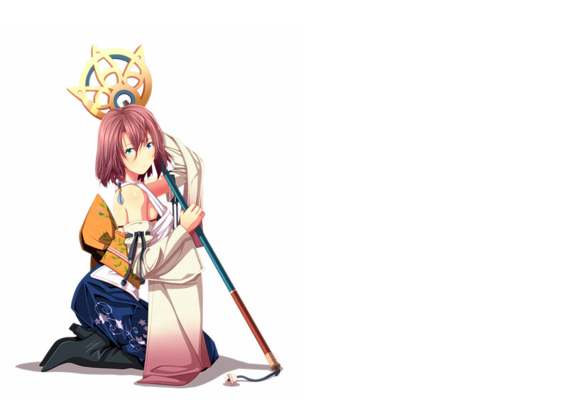 Anime Girl with Staff — White, Calm