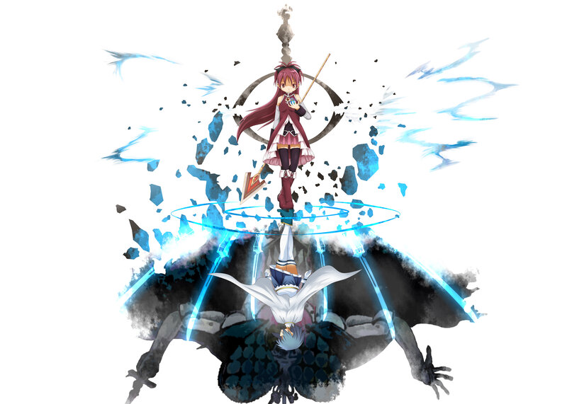 Anime Girl with Staff — White, Dramatic, Digital Art