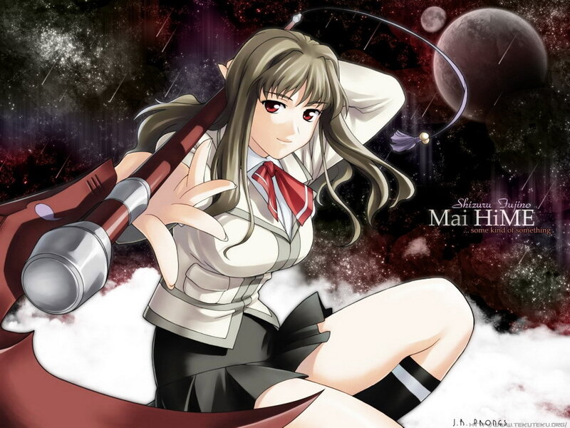 Anime Girl with Staff — White, Dramatic