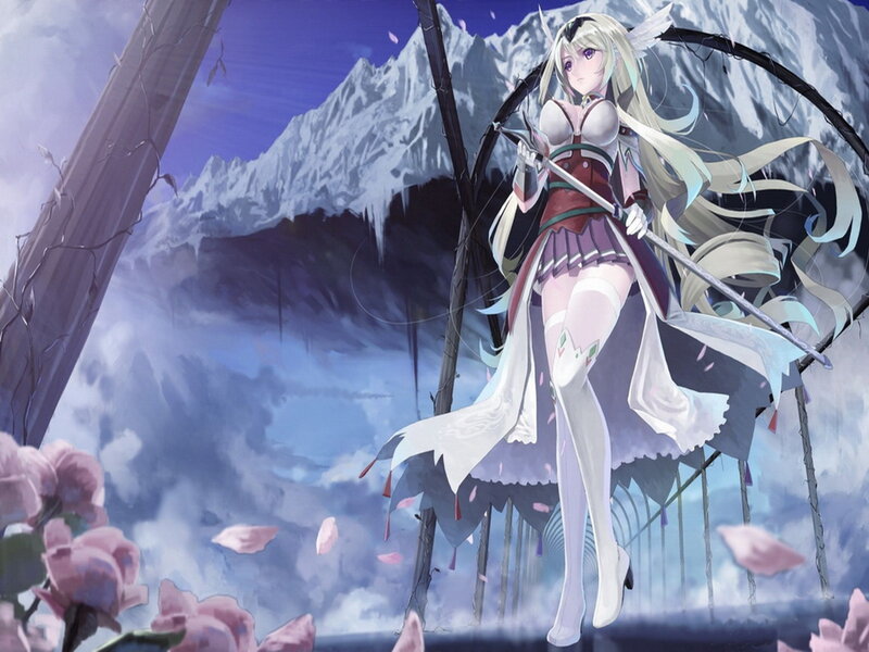 Anime Girl with Staff — White, Dramatic, Winter