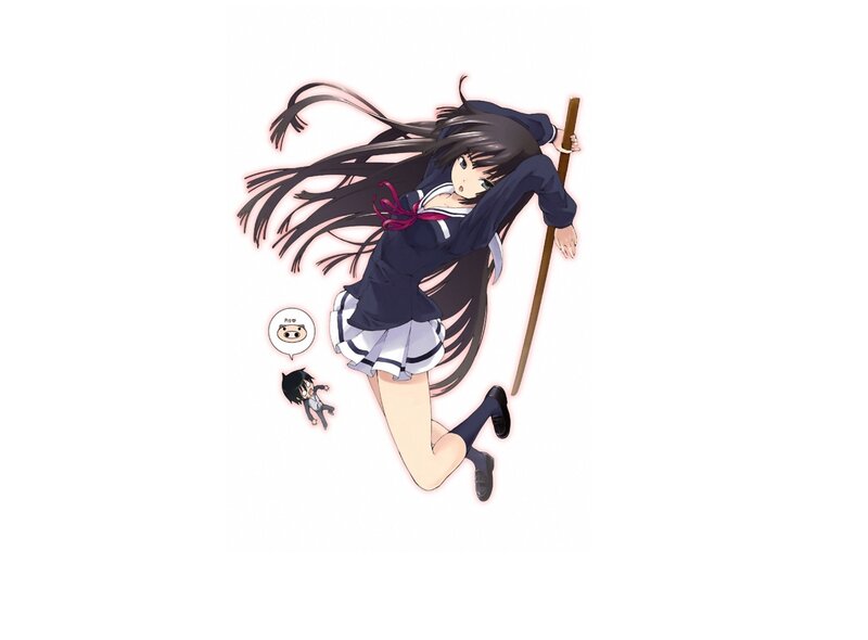 Anime Girl with Staff — White, Dynamic