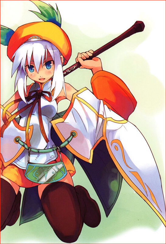 Anime Girl with Staff — White, Playful, Manga