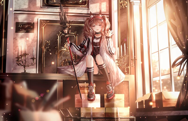 Anime Girl with Staff — White, Serene, Sunset