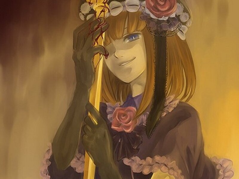 Anime Girl with Staff — Yellow, Dramatic, Digital Art