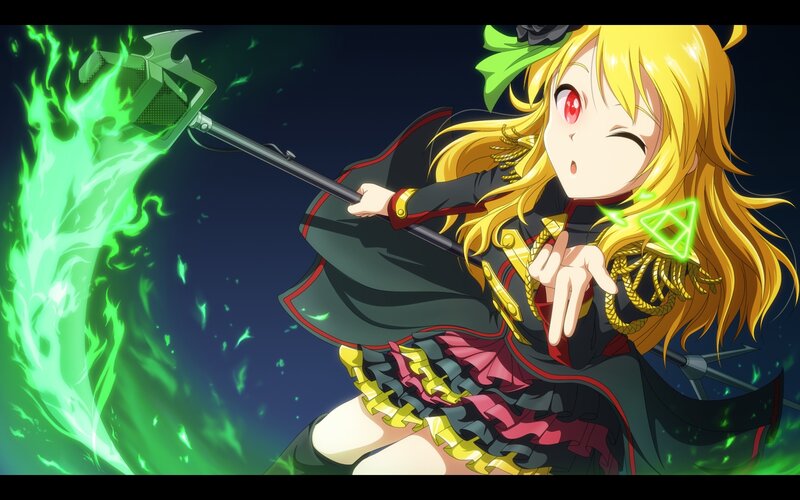 Anime Girl with Staff — Yellow, Dramatic, Night