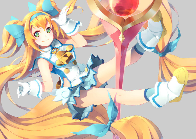Anime Girl with Staff — Yellow, Playful