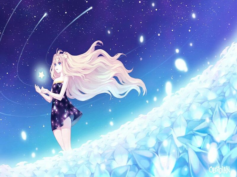 Anime Girl with Star — Blue