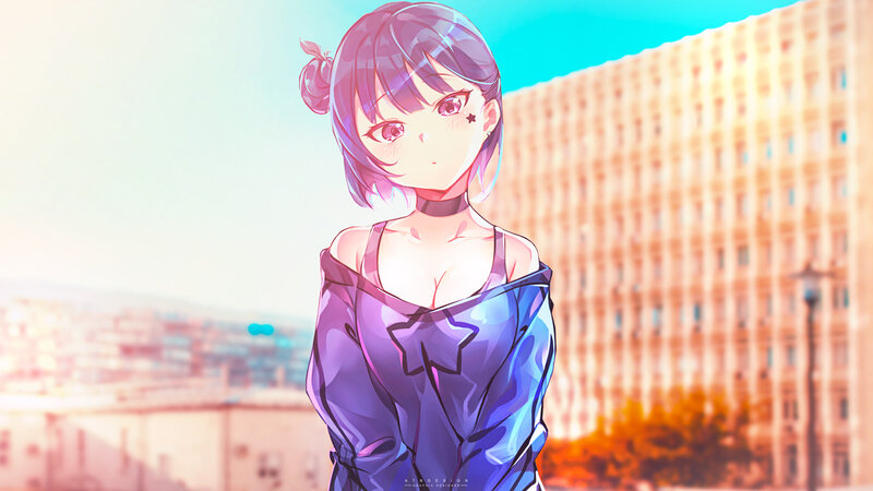 Anime Girl with Star Mark — Purple