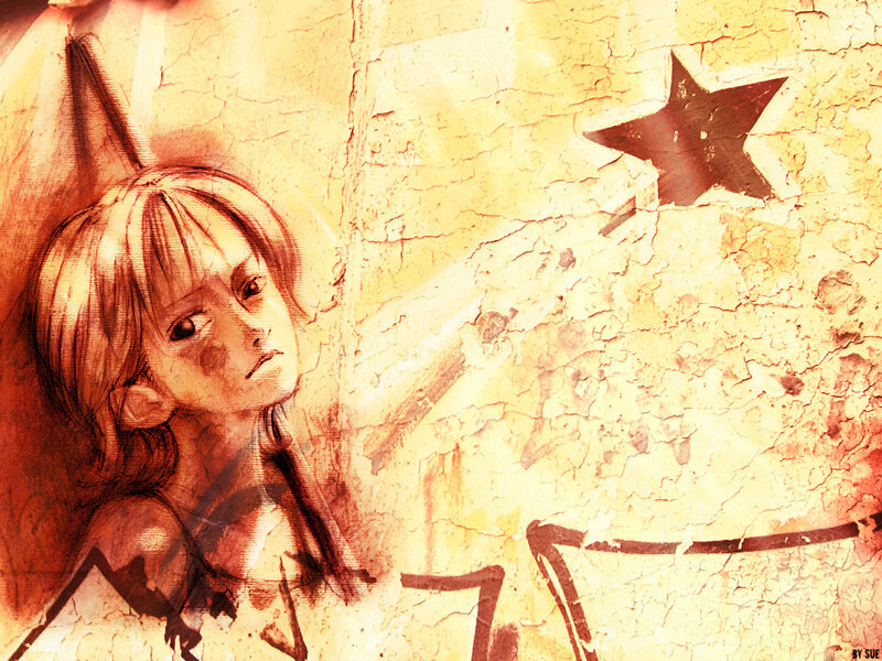 Anime Girl with Star — Yellow