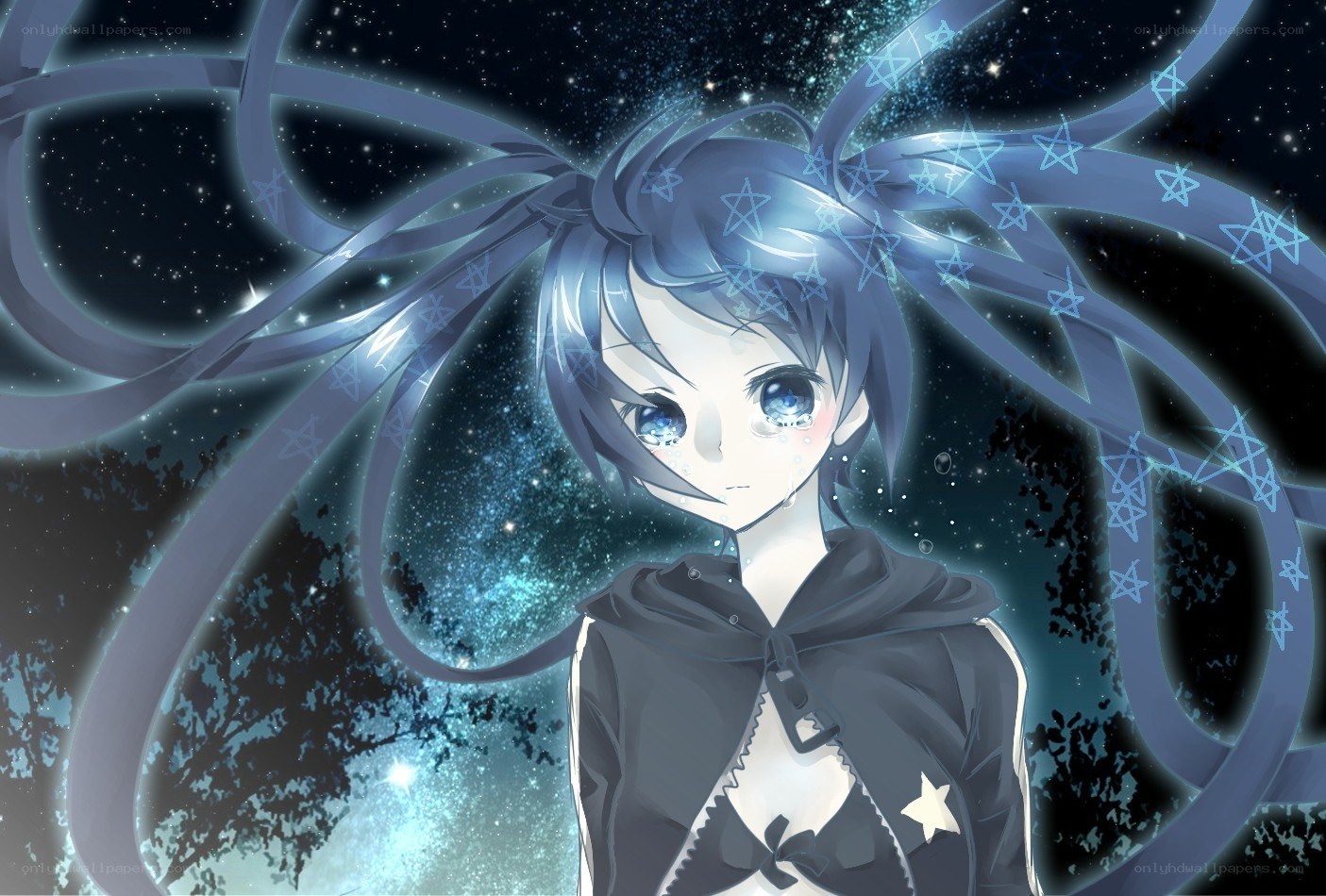 anime girl with starry background
