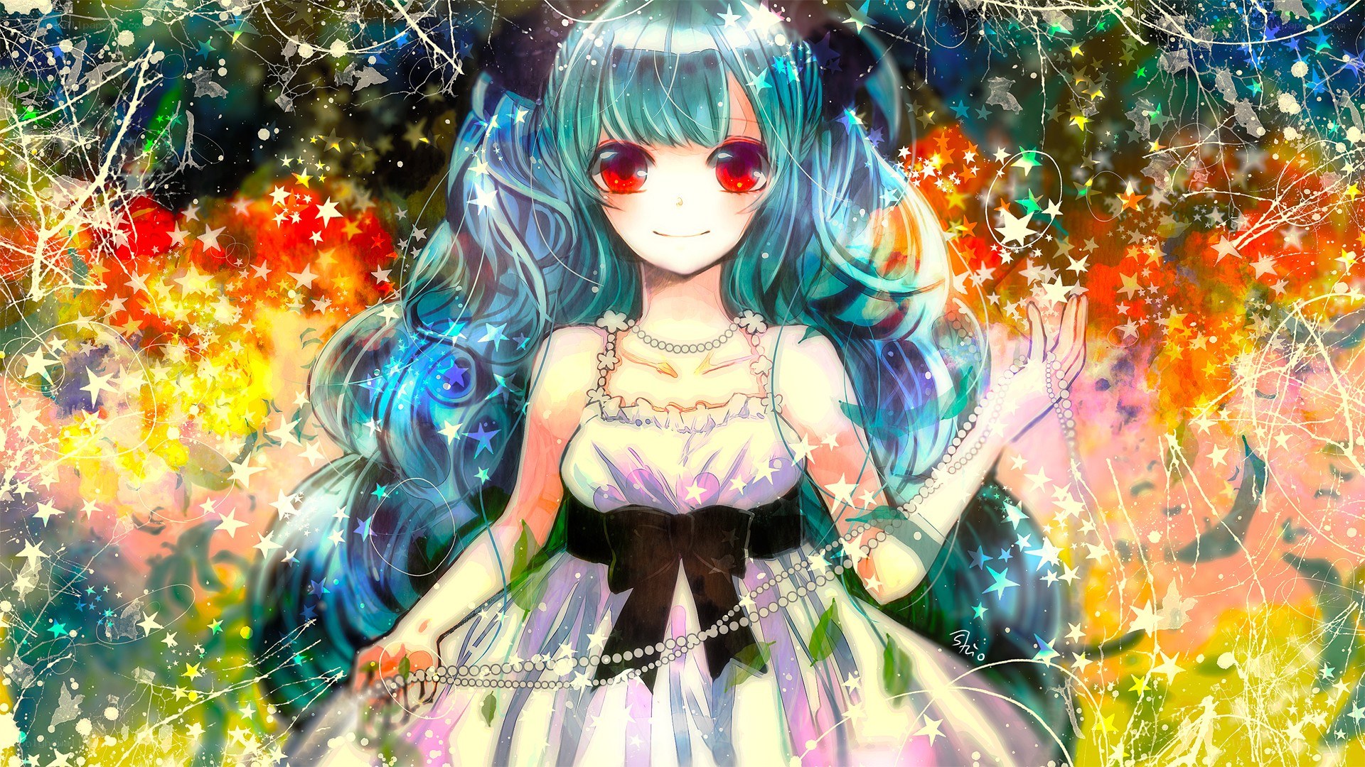anime girl with starry background