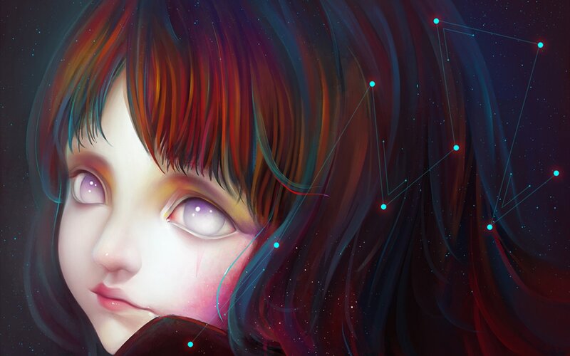 Anime Girl with Starry Background — Purple