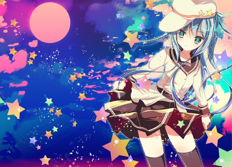 Anime Girl with Starry Sky — Blue