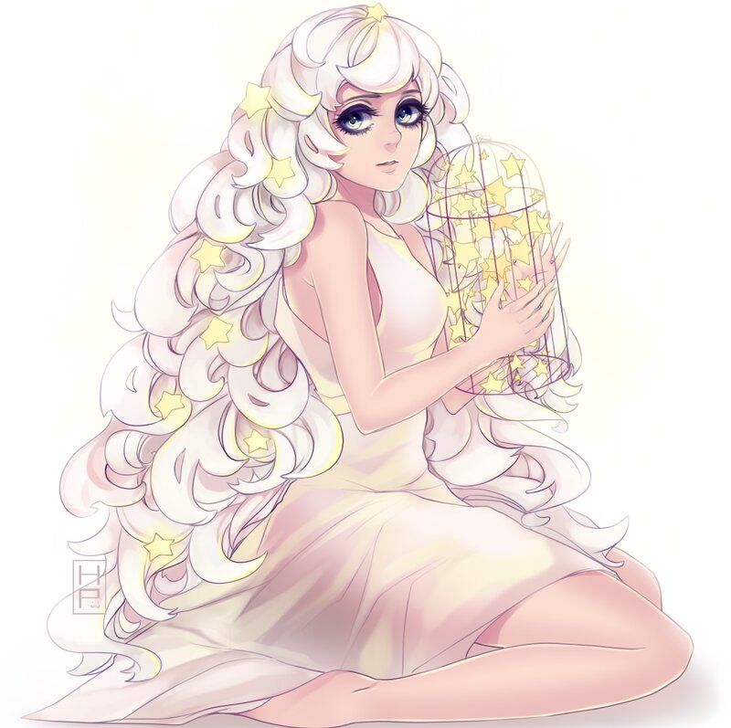 Anime Girl with Stars — White
