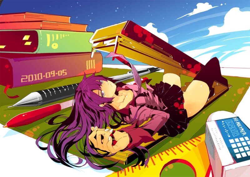 Anime girl with stationery