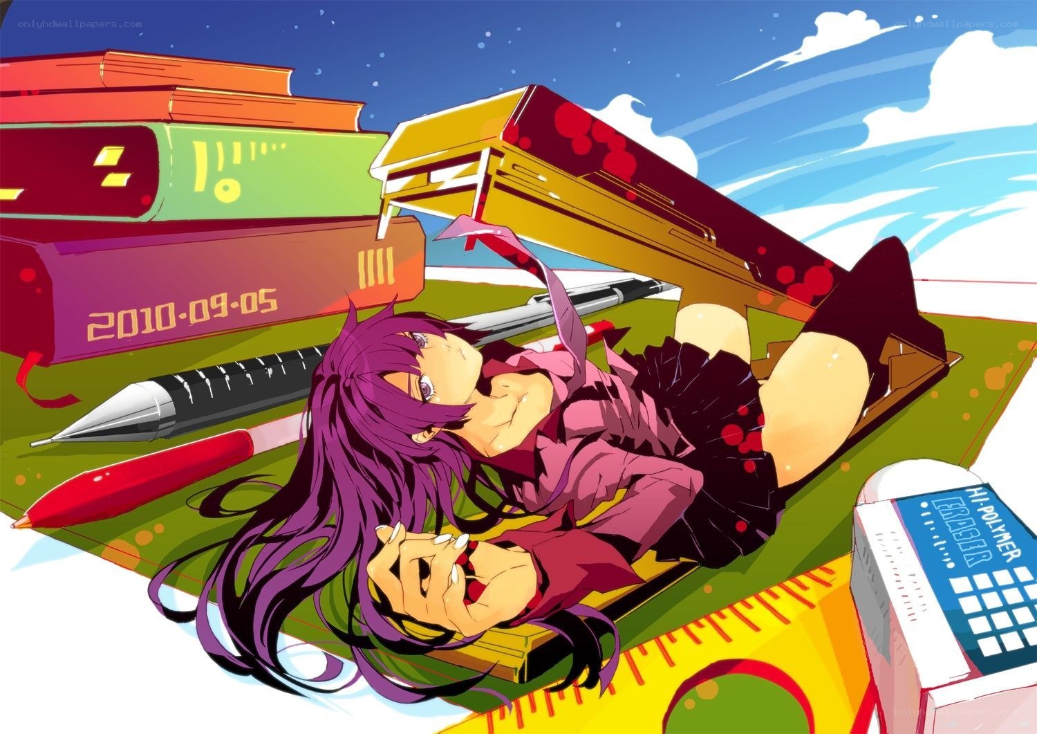 Anime girl with stationery