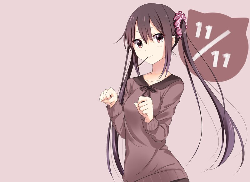 Anime Girl with Stick — Purple, Playful
