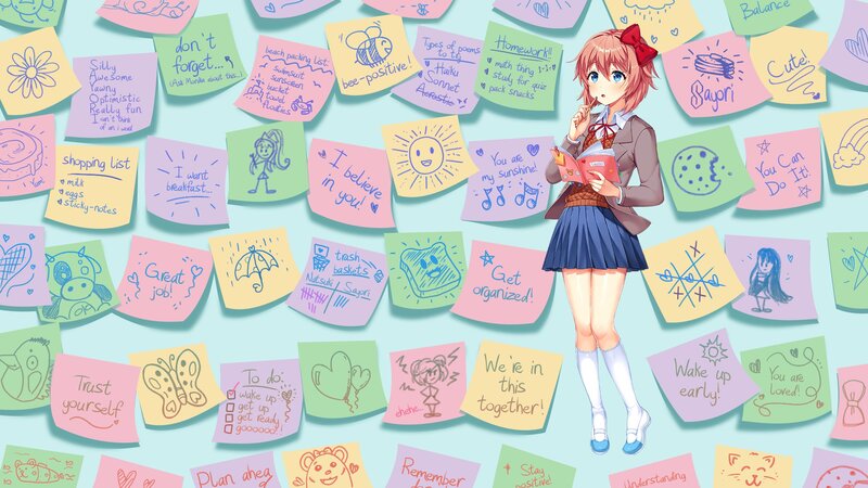 Anime Girl with Sticky Notes