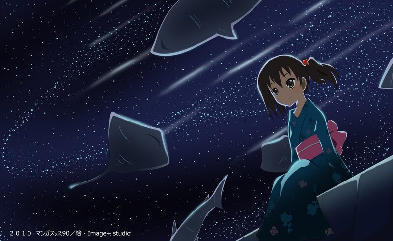 Anime girl with stingrays in space