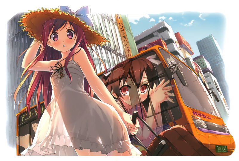 Anime Girl with Straw Hat — Orange, Bright, Cheerful, Afternoon