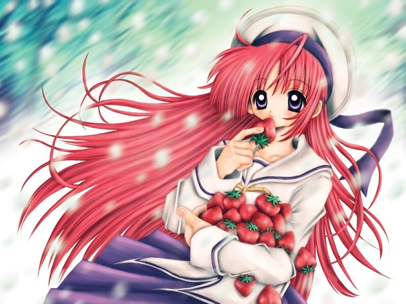 Anime girl with strawberries