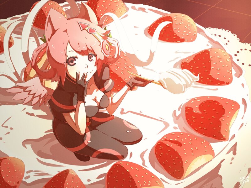 anime girl with strawberries