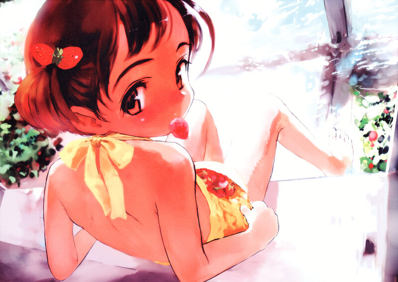 anime girl with strawberries