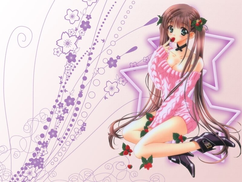 anime girl with strawberries