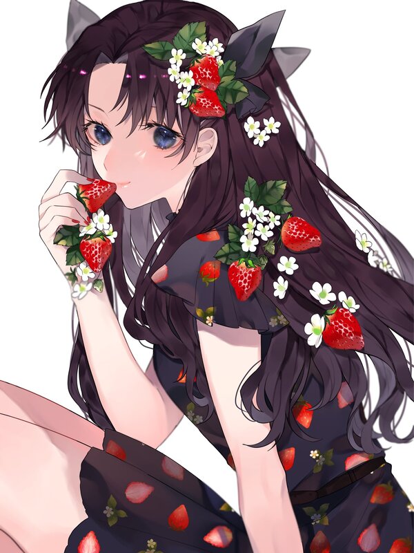 Anime Girl with Strawberries — Black
