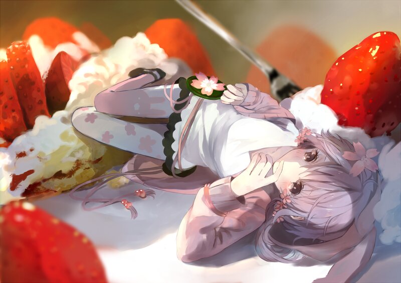 Anime Girl with Strawberries — Pink, Calm