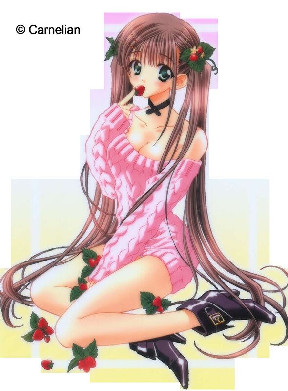 Anime Girl with Strawberries — Pink, Playful, Manga