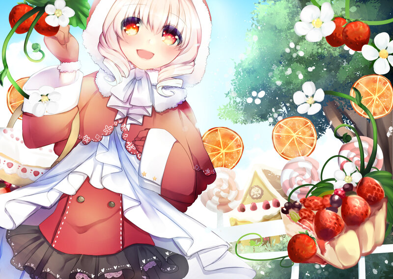 Anime Girl with Strawberries — Red, Cheerful