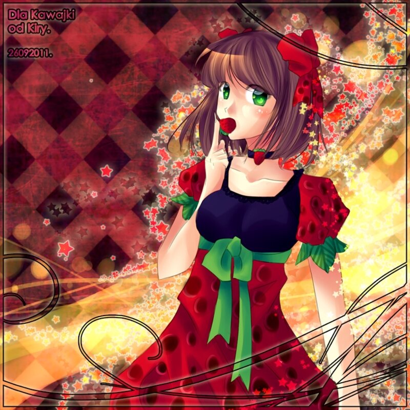 Anime Girl with Strawberry Dress — Red