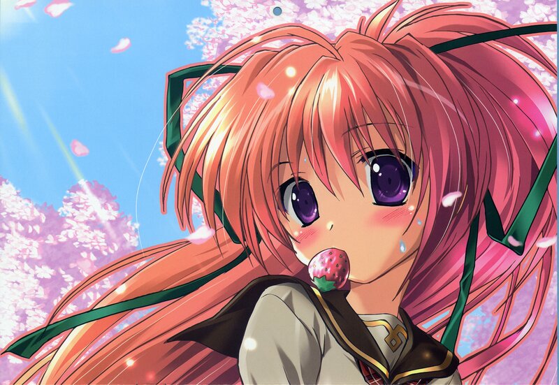 Anime Girl with Strawberry — Pink