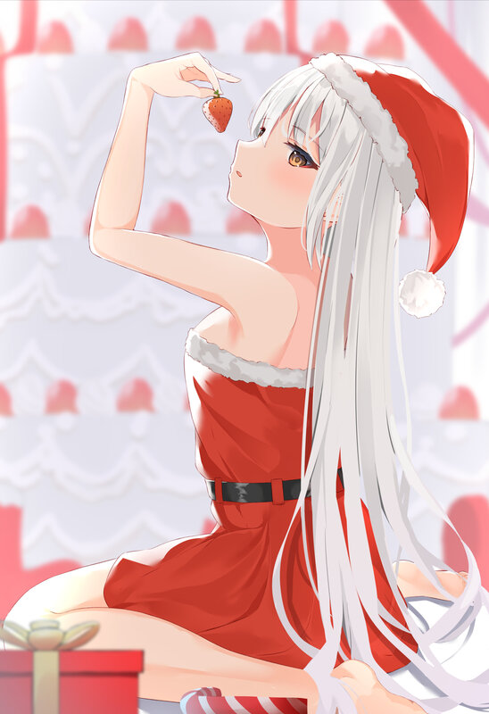 Anime Girl with Strawberry — Red