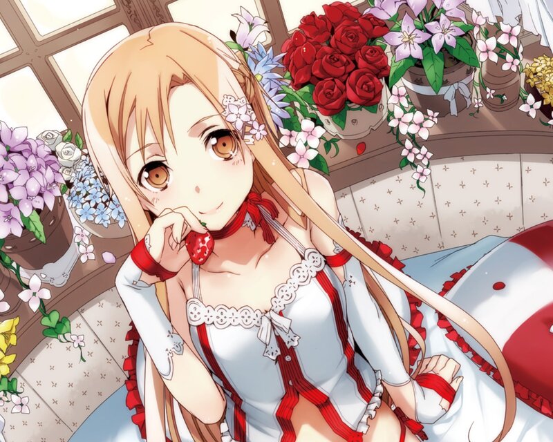 Anime Girl with Strawberry — White, Calm