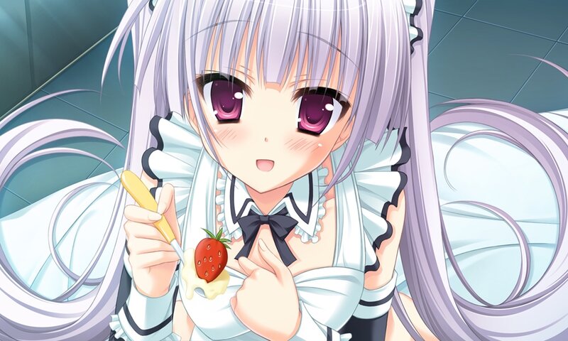 Anime Girl with Strawberry — White