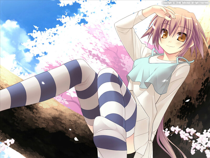 Anime Girl with Striped Socks — Blue