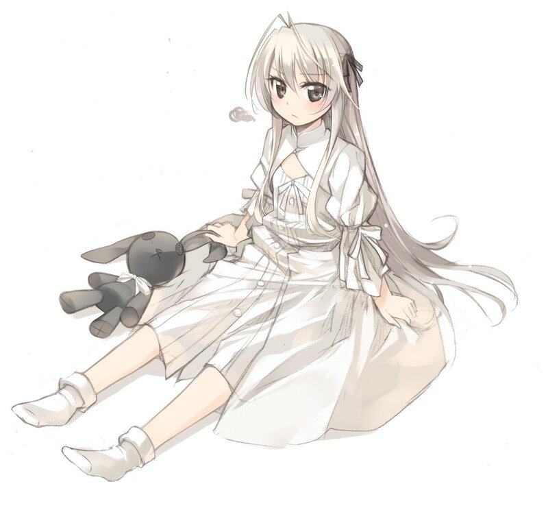 anime girl with stuffed animal