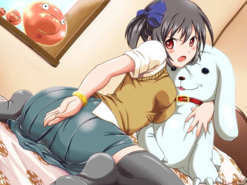 Anime Girl with Stuffed Animal — White
