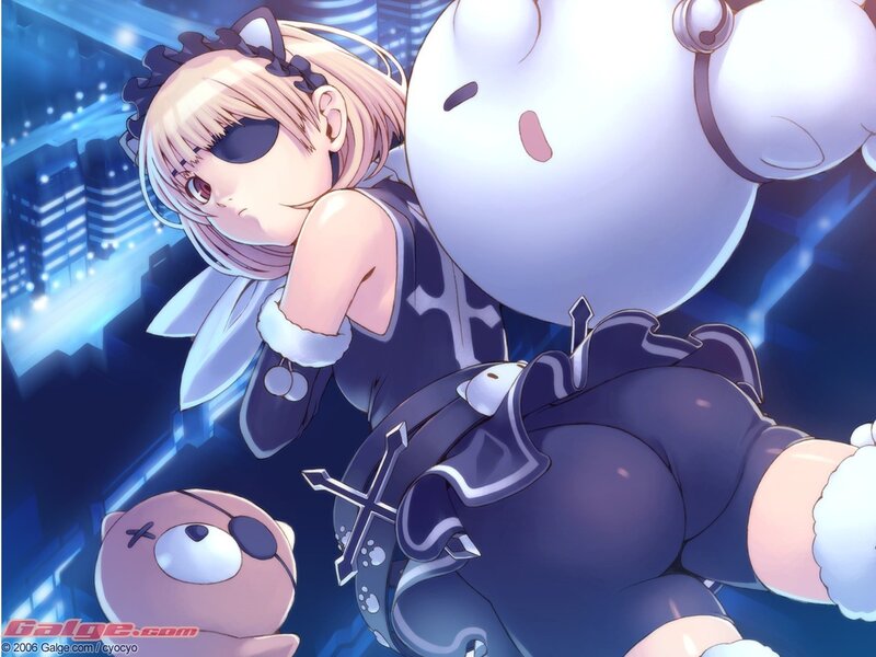 anime girl with stuffed animals