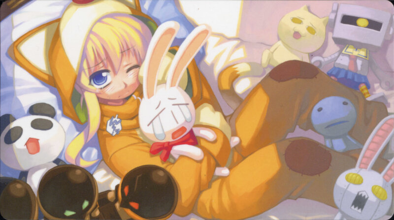 Anime girl with stuffed animals