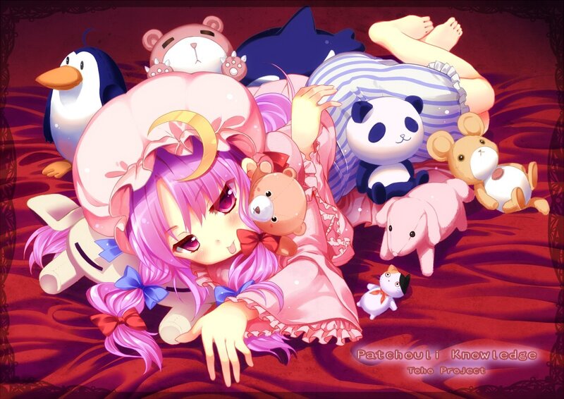 Anime girl with stuffed animals